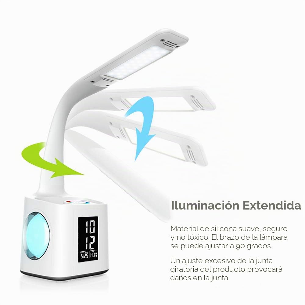 Lámpara de escritorio LED Eye-Caring, lámpara de mesa de estudio, puerto de carga USB, luz del ambiente nocturno, con portabolígrafos, 3 niveles regulables, lámpara de lectura para niños 10 W