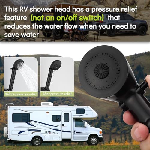 Image of RV Shower Faucet with Hose and Head, RV Outdoor Shower Kits, RV Tub Faucet with Shower Diverter Outdoor Shower Kit Fits for RV /Campers,Travel Trailer,Motorhome (Shower Faucet Kit, Black)