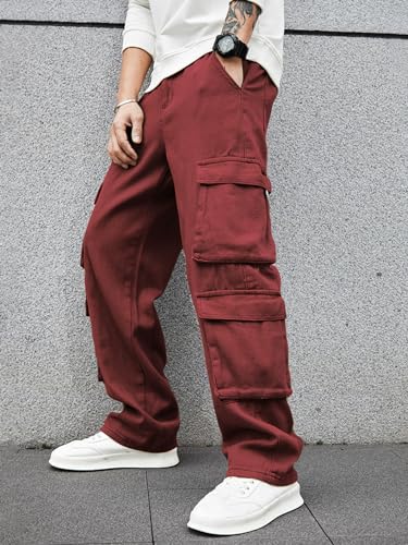 Image of Men's 8 Pocket Cargo Pants | Premium Cotton Twill Baggy Fit Trousers | Stretchable Casual Streetwear Cargos | Mid Rise