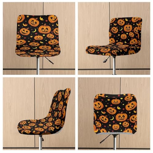 Image of Bar Stool Covers with Backs Elastic Counter Height Chair Covers Halloween Pumpkin Moon Waterproof Dust Proof Swivel Bar Stool Covers Slipcovers Set of 2