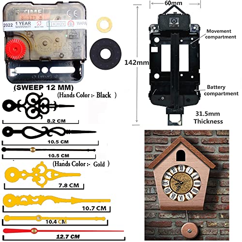 Image of Silent Pendulum Type Quartz Clock Moviment Mechanism 12 MM Sweep Silent Motor DIY Kit (Needles : Antique Black,Gold,Red)