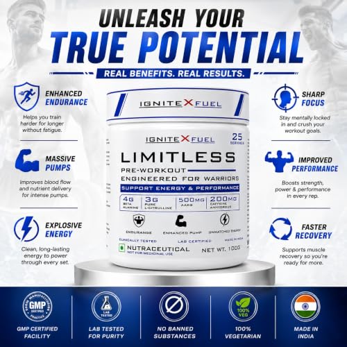 Image of Limitless Pre Workout Powder 25 Servings, Fruit Punch, 100g