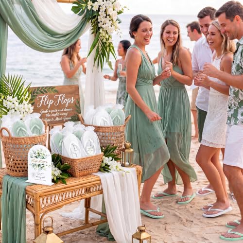 Image of 24 Pairs Bulk Flip Flops for Wedding Guests | Reception Sandals, Wedding Party Favors with Sign, Size Cards, Bagged, Dance Floor Slippers