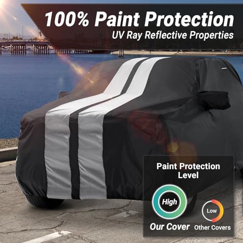 Image of iCarCover Premium Truck Cover for 2001-2019 GMC Sierra 2500HD Regular Cab 8.1 ft. Long Bed Heavy Duty Waterproof All Weather Custom Fit Full Exterior Snow Rain Protection Covers (Stripe - Black /Gray)