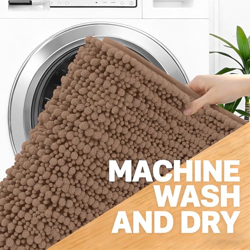 Image of OLANLY Bathroom Rug Mat 59x35, Thick Soft and Absorbent Chenille Bath Mat, Non-Slip Rubber Backing, Machine Washable Quick Dry Bath Rugs for Tub Shower Floor, Home Decor Accessories, Mocha