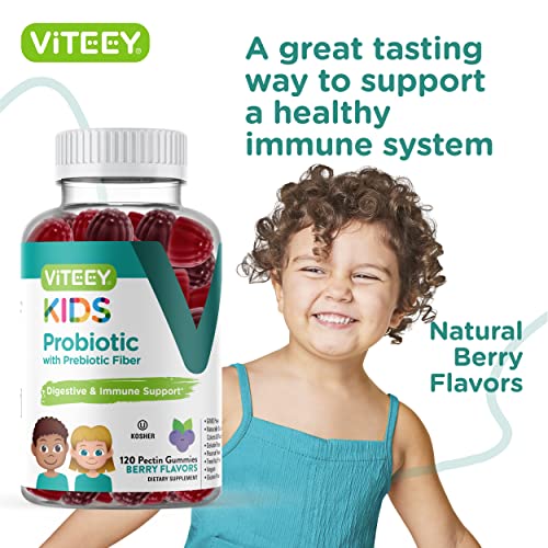 Probiotics Plus Prebiotics Fiber Gummies, Extra Strength 2 Billion Cfus - Immune Support & Digestive Support, Dualbiotic Vegan & Pectin Chewable Gummy, Teens Children & Kids, Berry Flavor [120 Count] #TOP5