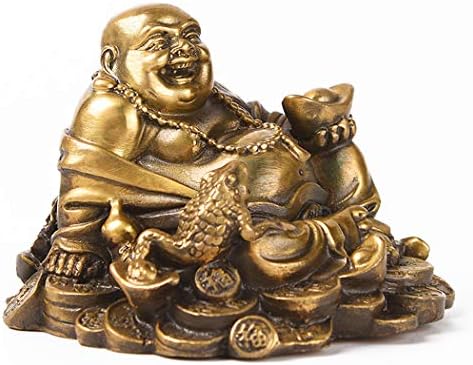 BRABUD Brass Sitting Laughing Buddha with Money Frog Protect House Peace Wealth Decoration TQ163