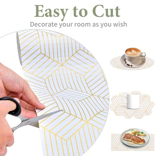 Shelf Liners for Kitchen Cabinets 12in x 20FT, Non Adhesive Cabinet Liner Strong Non-Slip Thickened Gold Geometric Drawer Liner, Easy to Clean for Shelf, Cabinet with Knife and Tape Measure β image 9