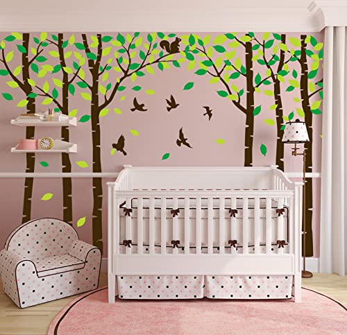 Six Birch Tree Wall Decals Birds Cute Squirrel Forest miniatura 5