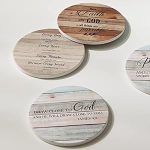 Coasters for Drinks with Bible Verses, Set of 6 Absorbent Drinks Coasters with Holder Ceramic Drink Coaster with Cork Backing for Table Protection, Christian Coasters, Christian Gifts Coasters for Drinks with Bible Verses Set of 6 Absorbent Drinks Coasters with Holder Ceramic Drink Coaster with Cork Backing for Table Protection Christian Coasters Christian Gifts