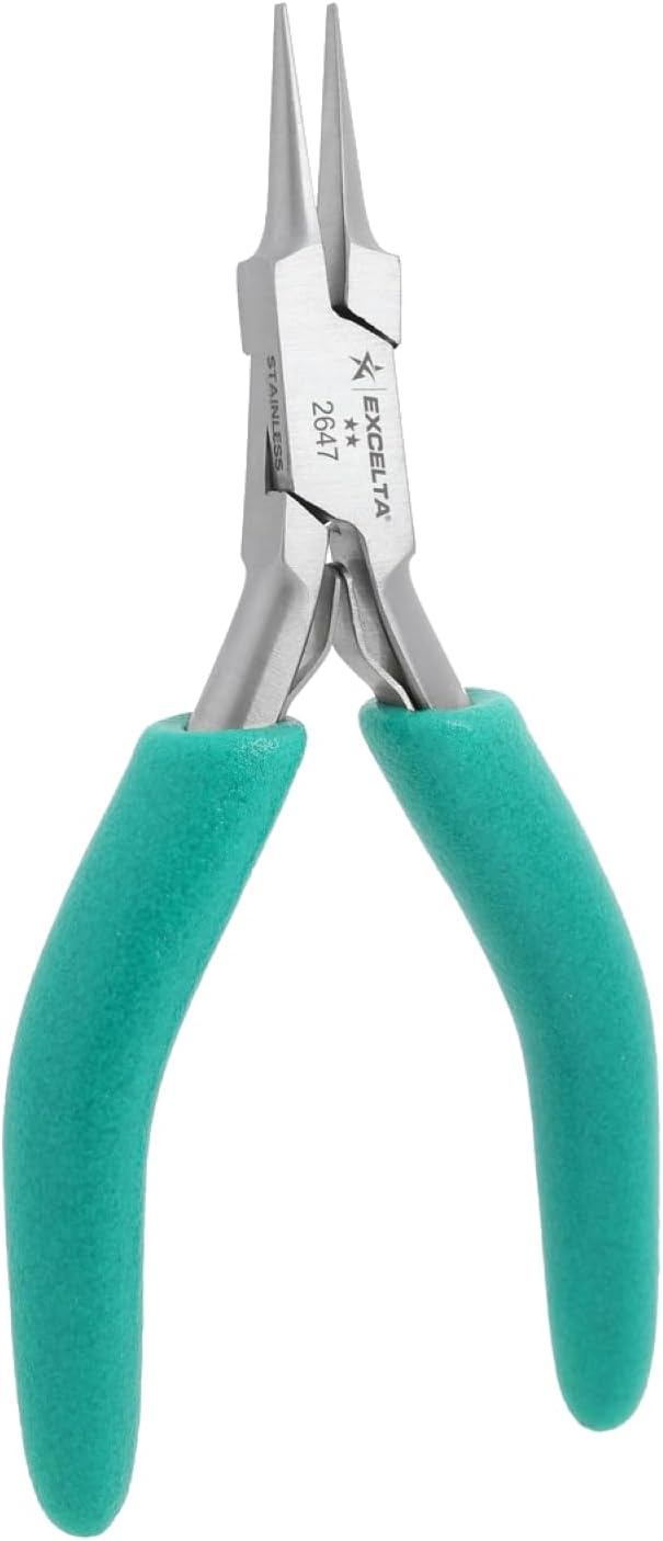 Excelta Precision Stainless Steel Needle Nose Pliers, 4.75 Inch, Cushioned Anti-Static Grip, Rust-Resistant, For Jewelry Making, Electronics Repair, Model Building, Beading, and Detailed Craft Work