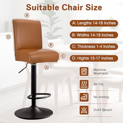 Image of PU Leather Bar Stool Covers with Backs, 4 Pack Stretch Waterproof Bar Stool Chair Covers Washable & Comfortable Barstool Covers Slipcovers with Back for Pub /Counter /Dining Room Decoration (Orange)