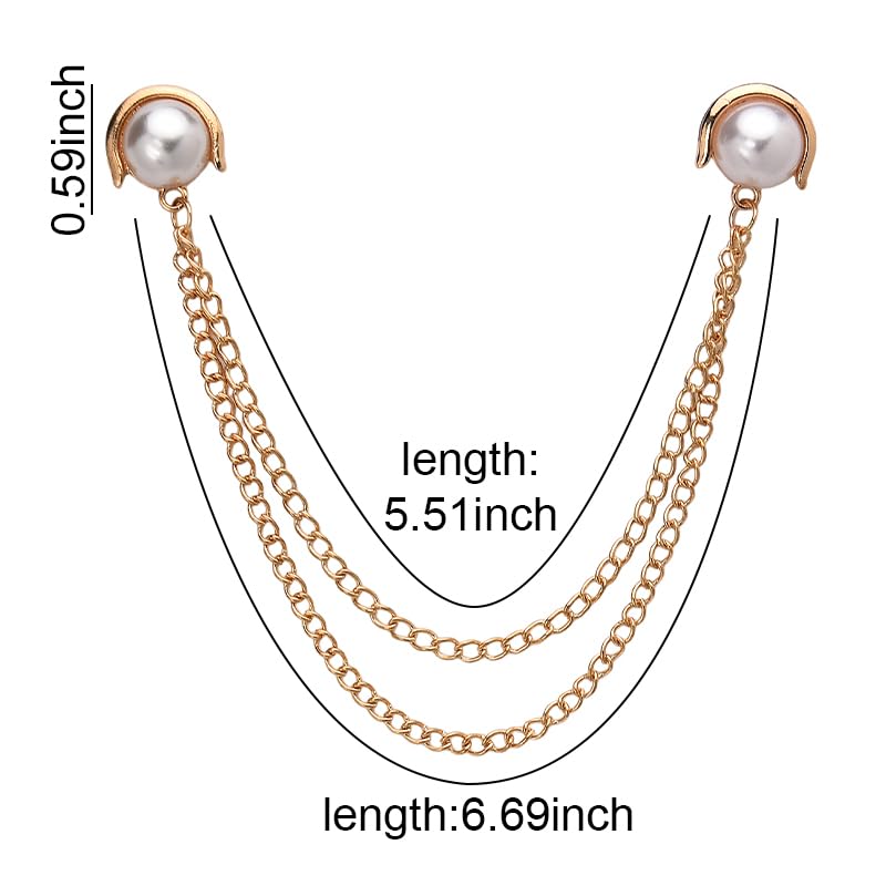 Image of Pearl Brooch Pins Tassel Chain Brooch Collar Pins Lapel Pins for Men Women Dress Shirt Collar Chain Suit Collar Brooch Hanging Chain Lapel Pin for Men Suits Tuxedo Shirt Accessories