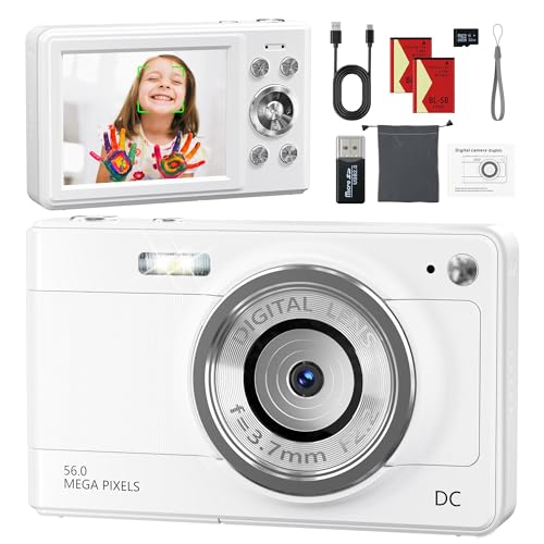 Digital Camera 1080P | 56MP FHD Compact Digital Camera, 16X Digital Zoom Portable Photo Camera w/ 2.4" LCD Screen, 2 Battery & SD Card, All-in-One Digital Cameras for Beginners, Teens, Students