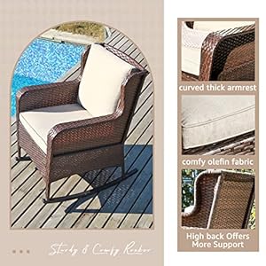 SUNSITT Outdoor Resin Wicker Rocking Chair with Olefin Cushions Patio Yard Furniture Club Rocker Chair Brown Wicker Beige Cushions
