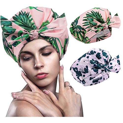 2 Pieces Bowknot Shower Caps Waterproof Bathing Caps Elastic Shower Bonnets Multi-Purpose Bath Caps for Adults