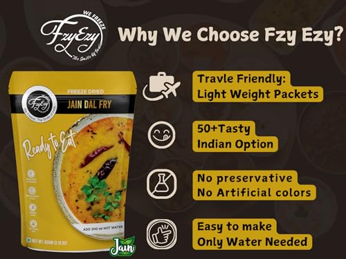 Image of FzyEzy Freeze-Dried Jain Dal Fry - 60g | Authentic Jain Indian Meal | No Onion, No Garlic | Instant & Ready-to-Eat | Gluten-Free | Preservative-Free | Wholesome & Flavorful Jain dish