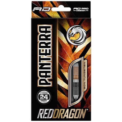 RED DRAGON Panterra 24 Gram Premium Tungsten Steeltip Darts Set including Flights and Stems, Black and Bronze, 24G - Image 4
