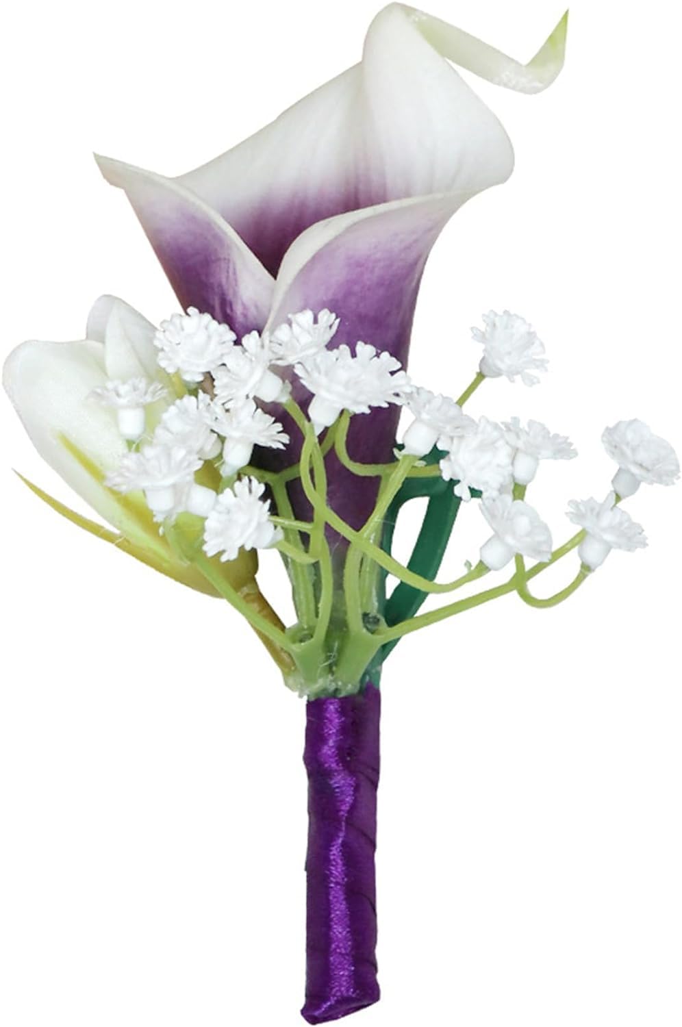 Fouriding Artificial Purple Calla Lily Boutonniere for Wedding Groom Best Man Bride Bridesmaid Corsage Suit for Wedding Party Prom Event Ceremony Anniversary