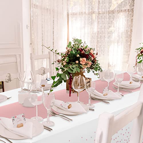 16 Pack Disposable Plastic Tablecloths And Satin Table Runner Set White And Rose Gold Dot Tablecloth Rose Gold Satin Table Runner For Wedding Birthday Baby Shower Anniversary Christmas New Year Party #TOP3