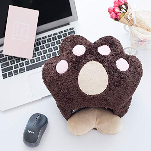 USB Heated Mouse Pad Plush Thickening Cat Bear Paw Mouse Hand Warmer with Wrist Guard Warm Winter(Dark Brown)