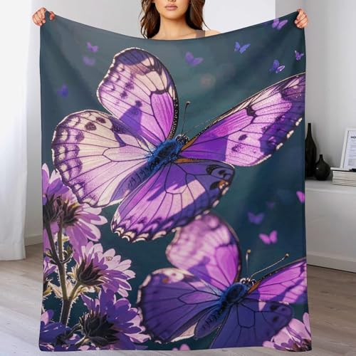 Couverture flanelle douce imprimé papillons violets, cadeau idéal lit - 5