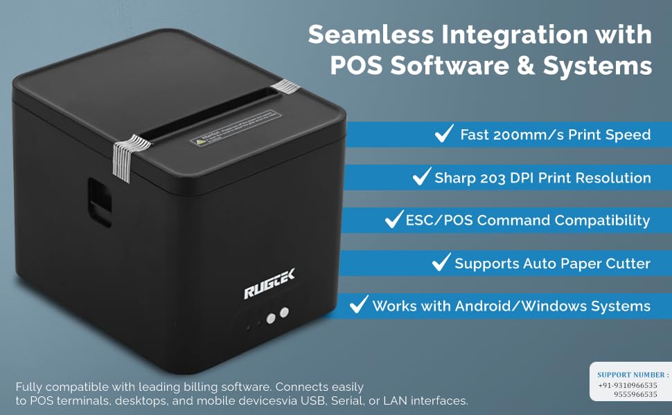 Image of Rugtek RP-82 Compact UE Thermal Receipt Printer (USB + Ethernet, 80mm, High-Speed POS Billing Printer)