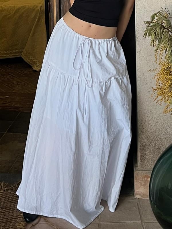 Sastianaen Women Y2k Ruffle Maxi Skirt Vintage Flowy A Line Tiered Long Skirt Boho High Waist Skirt Going Out Beachwear4