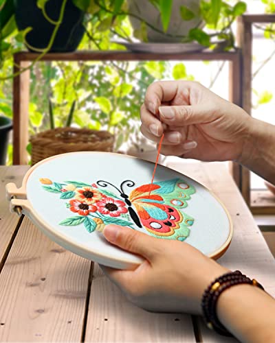 Image of TINDTOP 3 Sets Embroidery Stitch Practice kit, Butterfly Flower Embroidery Kit for Beginners Include Cloth Hoops Threads for Craft Lover Hand Stitch with Embroidery Skill Techniques | 3 Sets for Beginners Include Cloth Hoops Threads for Craft Lover Hand Stitch with Embroidery Skill Techniques