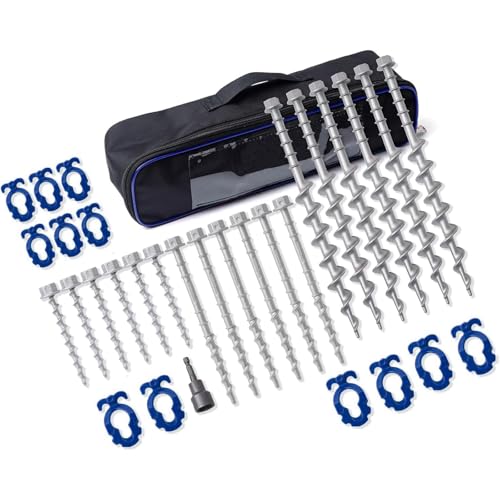 Homeon Wheels 18 Pcs Ground Anchors Aluminum Non-Rust Screw Cast Tent Stakes Heavy Duty Metal Anchors for Securing Animals, Tents, Canopies, Sheds, Car Ports, Swing Sets Outdoors Beach