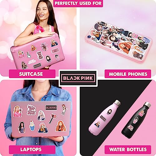 Image of FlyBuyHub Black Pink Aesthetic Vinyl Journal Stickers for Phone Case, Laptop, Notebook, Dairy, Water Bottle, Etc Self-Adhesive Stickers Set of 50 Glossy and Waterproof Stickers (Blackpink)