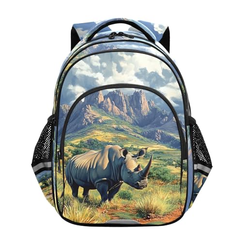 Rhinoceros Landscape Print Kids Backpack Cute School Bag Toddler Book Bags for Boys Girls S