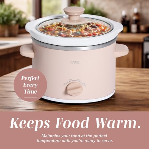 Image of COOK WITH COLOR 2QT Mini Electric Round Slow Cooker - Adjustable Settings, Removable Stoneware Pot, Tempered Glass Lid, Dishwasher Safe, Cool-Touch Side Handles, Dusty Rose