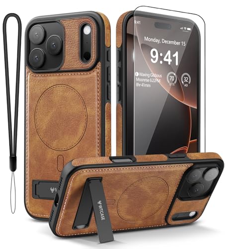WTCASE Magnetic for iPhone 17 Pro Max Leather Case,Built-in Invisible Stand [Compatible with Magsafe] Protective Slim Kickstand Phone Cover for iPhone 17 Pro Max,Brown by WTCASE - Used condition - US$13.28