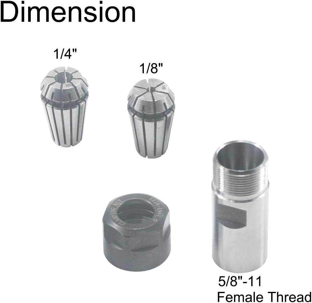 3Pcs 5/8"-11 Thread Angle Grinder Shaft Extension to Drill Bits Collets Adapter Include Spring Collet 1/4" & 1/8"