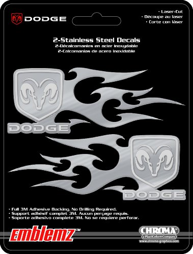 Chroma Graphics 1204 Emblemz Silver 5.35" X 1.98" Dodge Ram With Blades Logo Stainless Steel Decal #TOP7