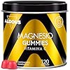 Citrato de Magnesio Gominolas 1340mg + Vitamina C 45mg Por Dosis Diaria - 120 Gominolas - Magnesio Puro 225 mg - Sabor Natural a Arándano - Vitaminas para el cansancio - Músculos y Huesos - Aldous