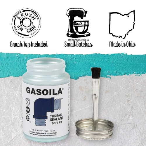 Image of Gasoila Soft-Set Pipe Thread Sealant - Non-Hardening Paste for Metal & Plastic, 1 /4 Pint with Brush Cap - Reliable Leak Prevention, Drip-Resistant, Temp Range -100 to 600F (Pack of 6)