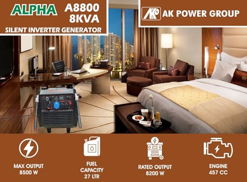 Image of AK POWER SERVICE ALPHA A8800-8000 Watts & 8KW Super Silent Inverter Generator- Remote Star & Self Start|Eco & Turbo Mode|Silent Generator|Home & Commercial Use|Life Time Spare|1 Year Brand Warranty