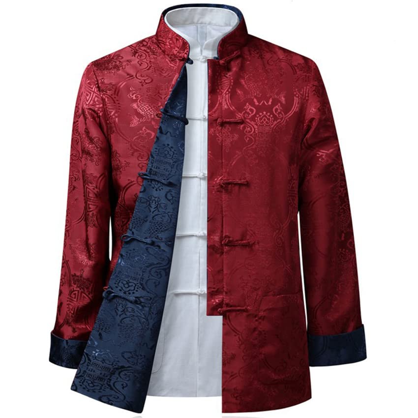 Men's Silk Tang Suit Jacket Traditional Chinese Shirt Style with Kung Fu Collar Hanfu Top on Both Sides3