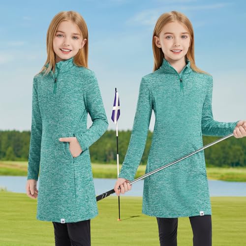 Soneven Girls Fleece Sweatshirts Winter Dresses Half Zip Thermal Pullover Dress Athletic Sweatshirts with Thumbholes4