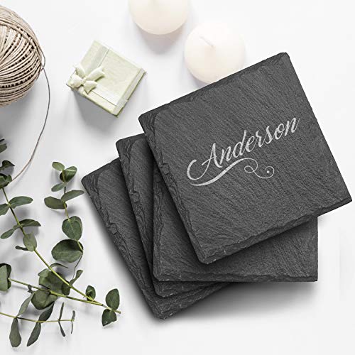 Customized Engraved Slate Coasters Set Square Customized Slate Colors With Name Personalized Coasters Permanently Laser Engraved Coasters For Gift