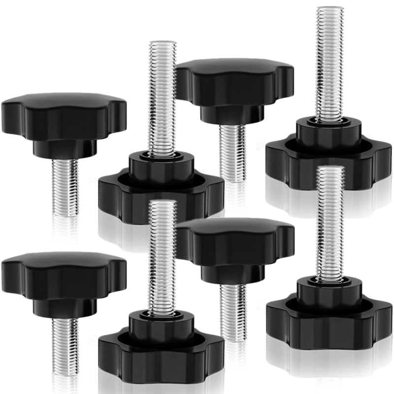 ノブ ねじ ローレット グリップスターノブ 8個 M6×20mm ハンドルネジ スターノブ M6×10mm ナール付き蝶ネジ つまみネジ フラットローレットヘッド サムねじボルト オス ブラック スレッド クランプノブ 手で締める
