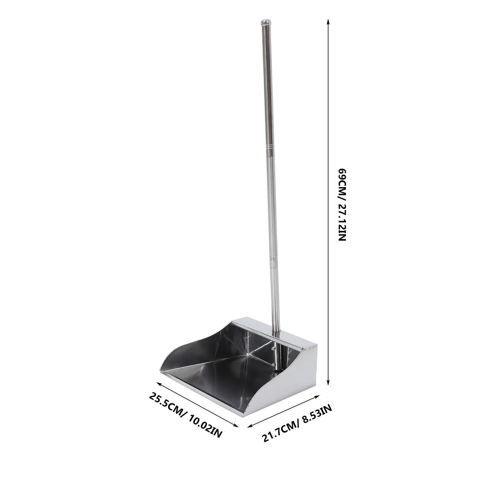 VICASKY Recogedor de Acero Inoxidable para Hogar sin Agacharse Pala Ergonómica de Limpieza con Mango para Oficinas y Entradas