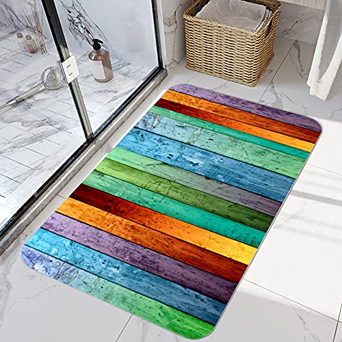 Bath Rugs Sponge Foam Soft For Bathroom And Kitchen ,Flannel Mat Non Slip Bright 3D Printed For Bedside And Living Room,Clearance Mats Absorbent Moisture Dust Forlaundry Room（Color Paint Wooden) #TOP6