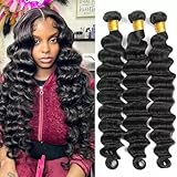 Brazilian Loose Deep Wave Bundles Human Hair 3 Bundles(20 22 24 Inches) 12A 100% Unprocessed Virgin Hair Loose Deep Wavy Bundles 150% Density Human Hair Weave Natural Color