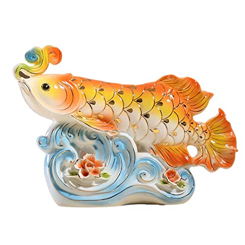 Statue dragon poisson doré art décoratif maison figurine salon