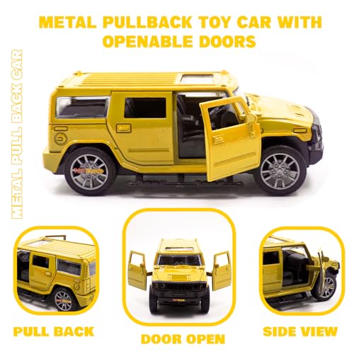 Image of Toy Cloud DieCast Model Cars Hummer Metal Car for Kids Pull Back Action Opening Doors Toy Cars for Boys 5-8 Years - Yellow