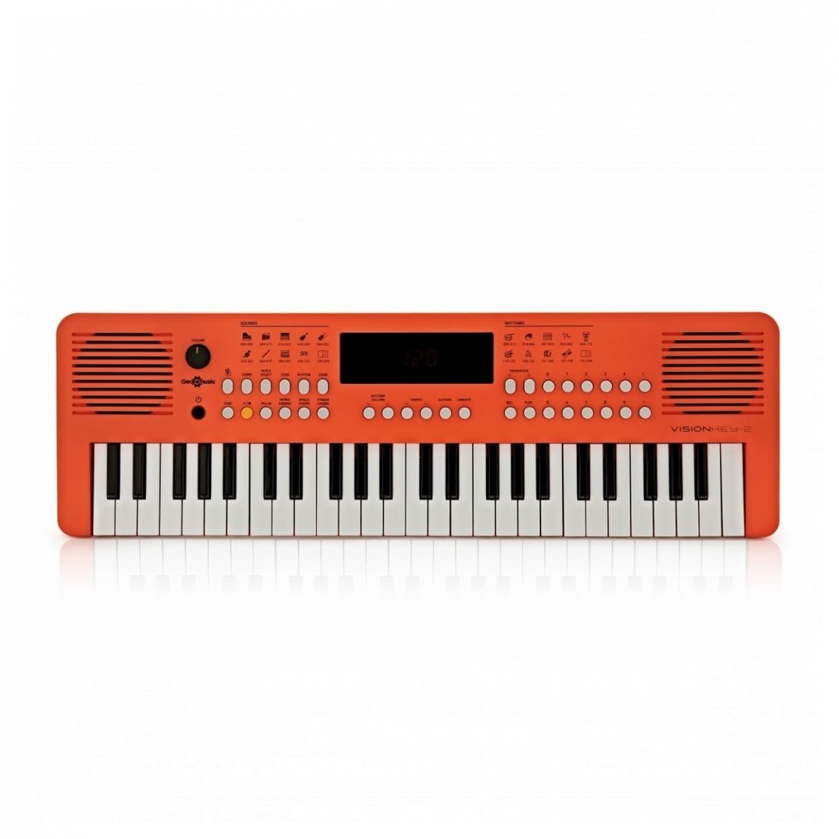 VISIONKEY-2 Tastiera MIDI 49 Tasti per Bambini e Principianti, Arancione | Per Principianti e Appassionati di Musica, 49 Mini Tasti, 300 Suoni e Ritmi, MIDI USB, Uscita Cuffie, Pile o USB