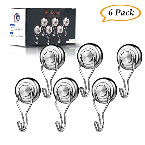 Magnetic Hooks Heavy Duty, Wukong 75LBS Rotating Swivel Swing Strong Neodymium Magnet Hooks - Great for Your Refrigerator and Other Magnetic Surfaces, 6 Pack (SNG32-6)